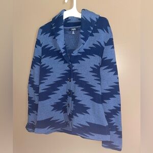 Chaps Blue Aztec Geometric Heavy Cardigan Sweater With Collar Button Up sz L